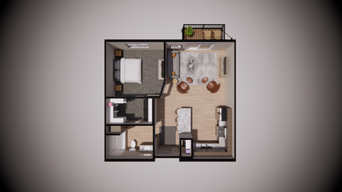 Floor plan for 1 bed, 1 bath, 717 sqft